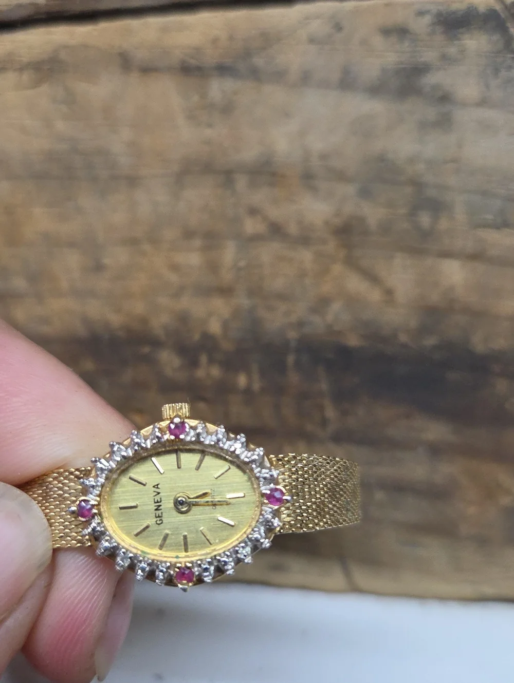 Geneva Gold-Tone With Ruby Accent Women's Watch